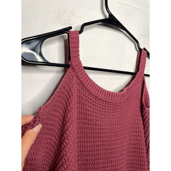 Free People Moonshine Cold Shoulder Waffle Knit Sweater Size XS Pink Red Rose - Picture 10 of 10